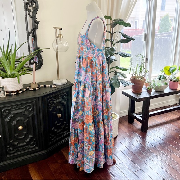 Free People Park Slope Retro Blue Floral Maxi Dress M - Picture 10 of 16